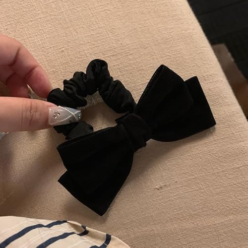 Black Bows for Women Girls 2Pcs Velvet Bow Scrunchies for Long Thick Curly Hair Ultra Soft Satin Scrunchy Hair Ties Cute Elastic Hair Bands Bowknot Ponytail Holders Cute Hair Accessories