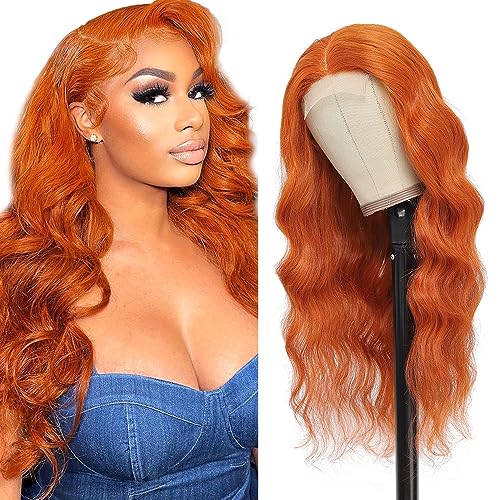 22 Inch Orange Lace Front Wigs Human Hair Body Wave 4X4 Hd Transparent Lace Closure Wig Brazilian Human Hair Pre Plucked With Baby Hair Glueless Wig