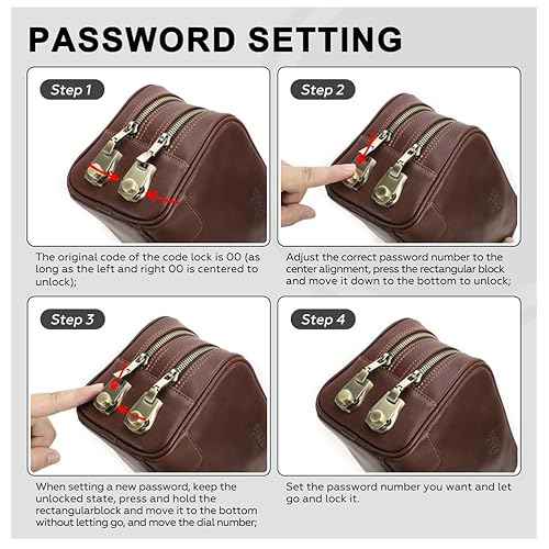 Coded Lock Toiletry Bag, Mens Genuine Leather Travel Shaving Dopp Kit Anti Theft Business Wallet Clutch Purse Bag Organizer