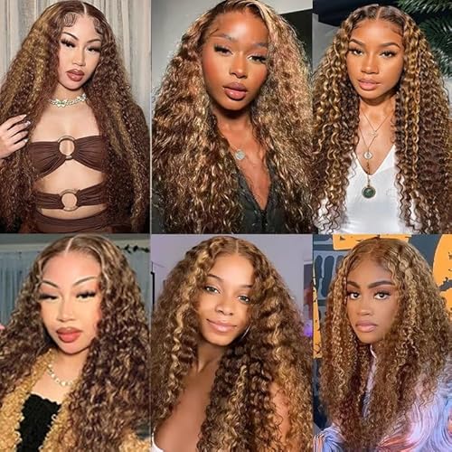 P427 Highlight Blonde Bundles Human Hair Brown Deep Wave 3 Bundles 16 16 16 Inch Unprocessed Brazilian Virgin Remy Honey Blonde Deep Wave Bundle Human Hair Extensions