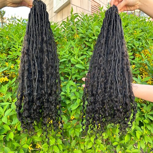 Boho Locs Crochet Braids Pre Looped With Human Hair Extensions Curly Ends Deep Wave Goddess Soft Locs Box Knotless Braids Hair Synthetic Dreadlocks Braiding for Women CHARMING YOU 18 Inch 24Strands