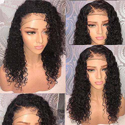Short Deep Curly Human Hair Lace Front Wigs with Baby Hair Pre Plucked Natural Hairline Brazilian Hair Bob Wigs for Women (10 Inch, Lace Front Wig)