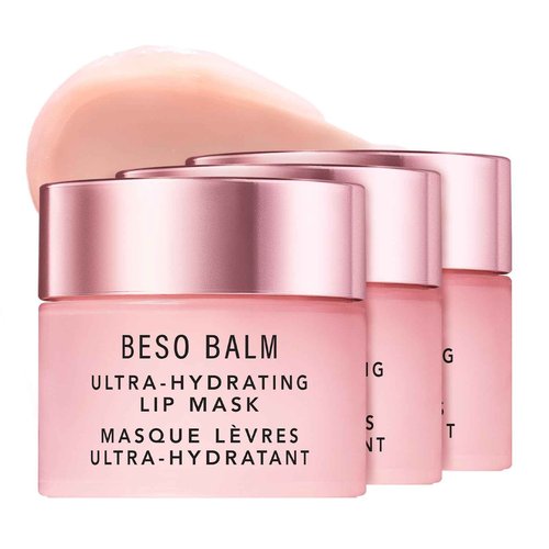 JLO BEAUTY Lip Mask, Vanilla Scented, Ultra Hydrating Lip Gloss Finish, Helps Visibly Plump, Smooth & Soften, Daytime or Overnight Sleeping Mask to Moisturize Flaky, Dry Lips, Beso Balm, 3 Pack