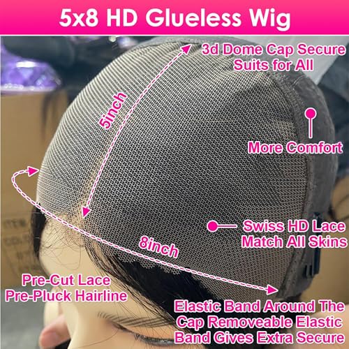 5x8 Bob Wig Human Hair Glueless Wigs Human Hair Pre Plucked Pre Cut Deep Wave HD Lace Closure Wigs Human Hair 210% Density Wear And Go Glueless Wig (14inch)