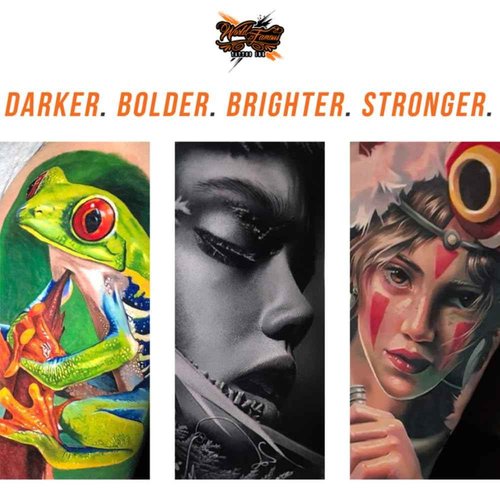 World Famous Tattoo Ink 7 Color Simple Set - Vegan, Color Tattoo Ink Set - Compact Bottles Safe for Convention Travel - Made in America - Professional Midtone Shades (7 Pieces, 0.5 oz Each)