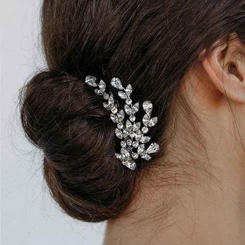 Sither Bridal Crystal Barrette for Wedding Women Crystal Hair Clip Silver Headpiece for Prom Halloween Party Hair Accessories Christmas Gift