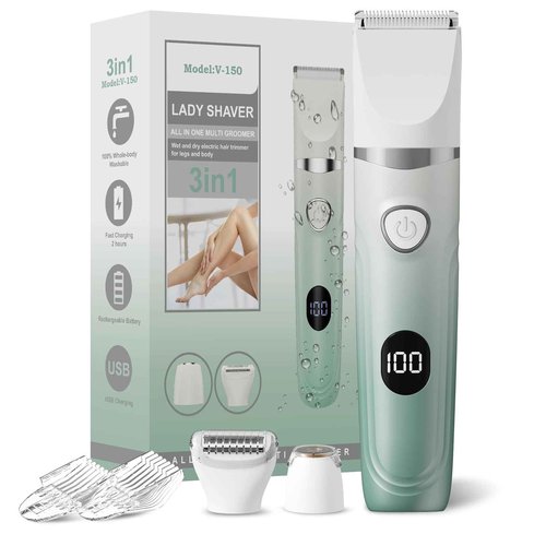Bikini Trimmer for Women, 3 in 1 Electric Shaver for Womens,Painless Personal Body Hair Groomer,Smooth Hair Trimmer for Legs Body Facial Hair, IPX7 Waterproof