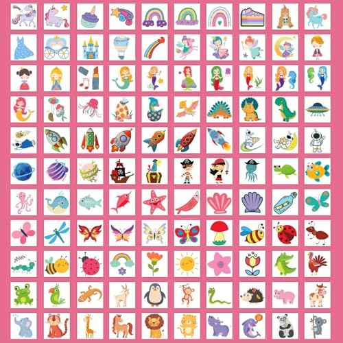 Partywind Kids Temporary Tattoos, 204 PCS Fake Tattoo Stickers for Kids Party Supplies Favors Decorations, Surprise Birthday Goodie Bag Stuffers (Individually Wrapped)