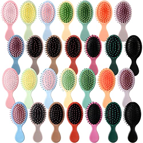 Zopeal 28 Pcs Kids Gift Wet Hair Mini Brush Bulk Girl Halloween Operation Christmas Small Pocket Travel Hairbrush Hygiene Detangler Soft Bristle Detangling Paddle for Party Favor Reward(28 Colors)