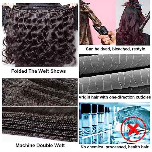 Body Wave Bundles Human Hair 14 16 18 Inch Human Hair Bundles 3 Wavy Bundles 12A Brazilian Unprocessed Virgin Hair Extensions Human Natural Color Hair