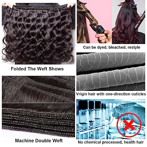 Body Wave Bundles Human Hair 14 16 18 20 Inch 4 Bundles Human Hair 12A Unprocessed Brazilian Virgin 100% Real Human Hair Bundles Double Weft Natural Black Color Hair Extensions