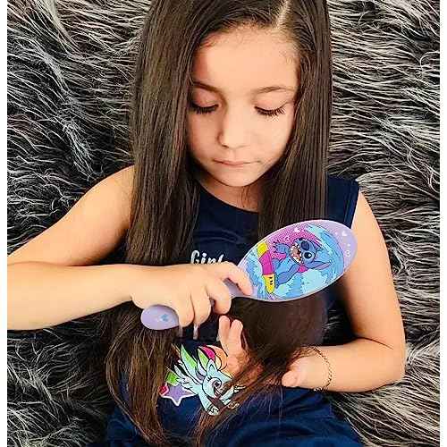 LUV HER Lilo & Stitch Hair Accessory 5 Pcs Set - 1 Regular 9 inch Stitch Hairbrush & 4 Scrunchies - Detangling Brush - Elastic Hair Ties Ropes for Girls, Ages 3+