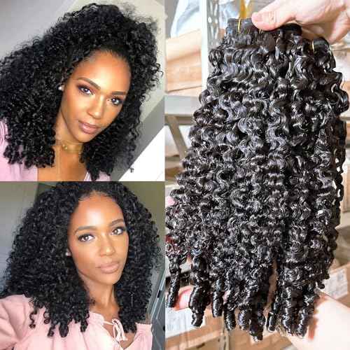 YMS 3C4A Burmese Curly Human Hair Bundles 18 Inch 16A Curly Bundles Human Hair Unprocessed Burmese Raw Hair Extension Real Human Hair Natural Color Spiral Curly End Real Hair Weft Extensions