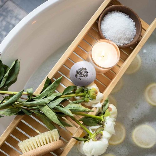 Natural Amor Lavender Spa Gifts for Women,7pcs Self Care Box Including Soap Bar, Candle, Bath Butter