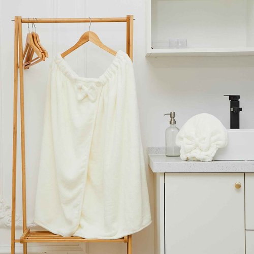 Xtinmee 2 Sets Womens Wrap Towel with Hair Towel Bath Towel Wrap Shower Dress Towel Spa Wraps for Women's Bathrobe (White, Plus Size)