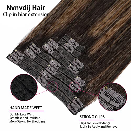 Balayage Clip in Hair Extensions Real Human Hair Straight Highlight Human Hair Clip ins for Women, Natural Soft Remy Human Hair, 8Pcs 120g, 20inch #2/6/2 Balayage Dark Brown to Chestnut Brown