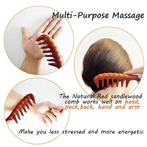 Sitronugras Handmade Wide Tooth Sandalwood Comb, Scalp Massage Hair Pick, Anti-Static Natural Detangler for Men and Women with Free Pouch