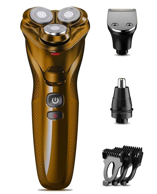 3-in-1 Electric Razor for Men, Waterproof Rotary Shaver, Beard Trimmer with Nose Hair Attachment, Premium Black