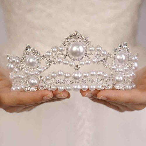 JWICOS Wedding Tiara for Bride Pearl Tiaras and Crowns for Women Rhinestone Birthday Crown for Girls Pearl Hair Accessories for Christmas Halloween Pageant Prom