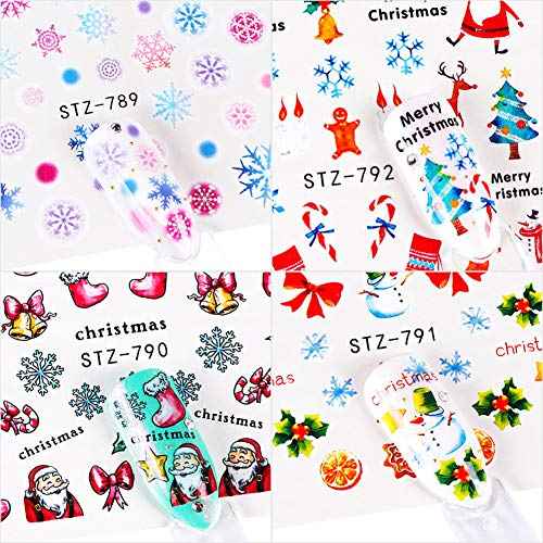 30 Sheets Christmas Nail Art Decals Snowflake Elk Snowman Nail Stickers Holographic Water Transfer Sticker Design for Women Girls Manicure Tips Charms Christmas Decoration Snow Nail Decal Supplies
