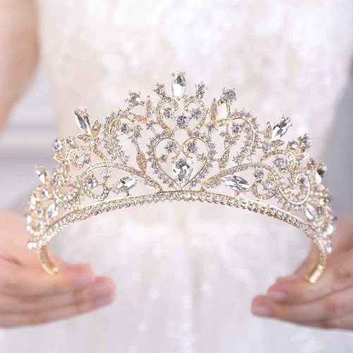 Wekicici Wedding Tiaras Rhinestone Princess Crown Crystal Queen Tiaras Bridal Headband Gifts for Women Birthday Wedding Prom Bridal Party Pageant Halloween Costume(Gold)