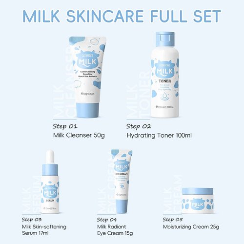21Pcs Milk Skincare for Teens Gift Set - Natural Milk Skin Care for Kids / Teens 10-12 Cleaning & Hydrating & Nourish Skin, Teen Facial Skincare Routine Set for Girls Self Care