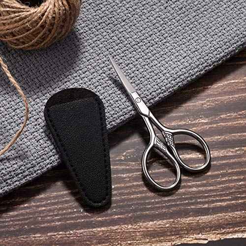 Small Precision Scissors, 3.5inch Stainless Steel Multi-Purpose Vintage Beauty Grooming Kit for Facial Hair, Eyebrow, Eyelash, Beard, Moustache with PU Sheath