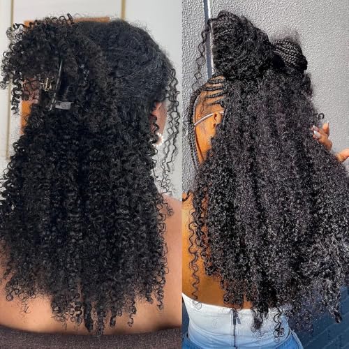 Seamless PU Clip In Hair Extensions 120g 7pcs Human Hair Natural Black Afro Kinky Curly PU Clip Ins Seamless Clip Ins For Black Women Virgin Hair PU Weft Invisible Edge 18inch