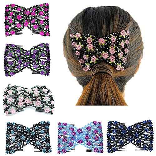 Ruihfas Magic Hair Side Combs Stretch Double Clips Hair Combs Bun Maker Tool for Women Girls Thick and Thin Hair Styling Accessories, Pack of 6