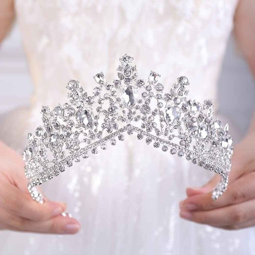 JWICOS Crystal Pearl Queen Tiara for Women and Brides Crown Sparkling Headpiece (silver)