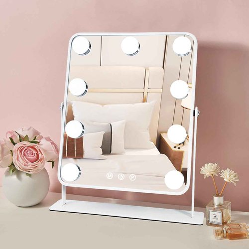 YEKKOPT Vanity Mirror with Lights,Lighted Makeup Mirror with 9 LED Bulbs, Light Up Makeup Mirror with Lights for Dressing Room & Bedroom,Smart Touch Control,360 Rotation