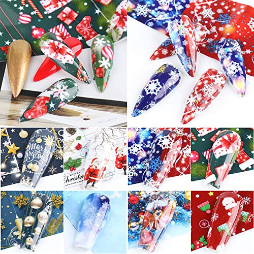 Onsdag Holographic Nail Foil Transfer Stickers Decals, Winter Christmas Polish Sheets Sky Starry Paper Foils Snowflake Nails Supplies for Glue Women Manicure Film Decorations