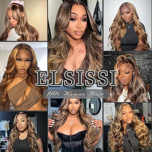 Highlight Ombre Lace Front Wigs Human Hair Pre Plucked 13x4 Body Wave Frontal Wigs 4/27 Colored Honey Blonde 180 Density Glueless HD Transparent Lace for Black Women 26 Inch
