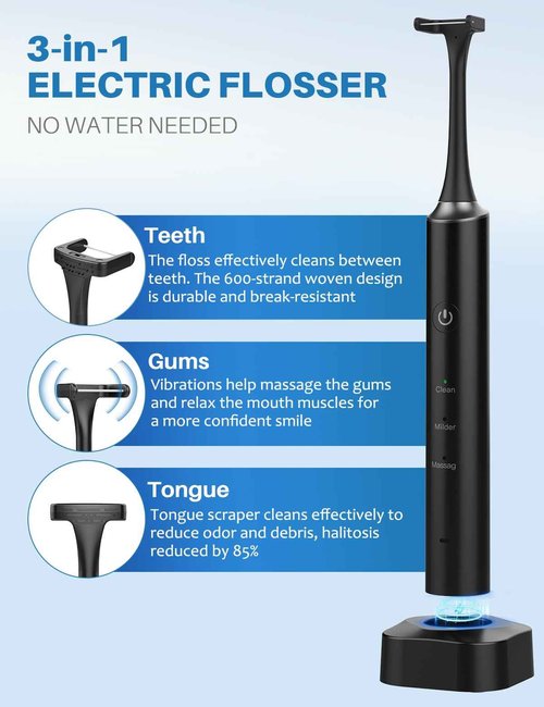 Voraiya Electric Flosser for Teeth Reusable Dental Floss with 50 Replacement Heads,Dentist Recommended Tooth Flossers,Water Flosser Alternative,Rechargeable Dental Floss Picks for Adults