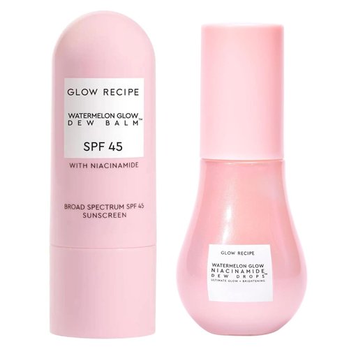 Glow Recipe Skincare Essentials Travel Duo - Watermelon Glow SPF Dew Balm Sunscreen (.58oz) + Niacinamide Dew Drops Serum with Hyaluronic Acid (15ml) - Protect from UVA Rays & Brighten Uneven Skin