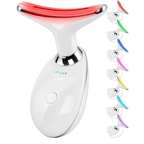 7 Color Facial and Neck Massager, Multifunctional Facial Skin Care Tool, Face Neck Massager for Daily Skin Care Routine, Facial Massager Tool (White)