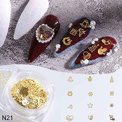 3D Christmas Nail Stickers Charm Decoration Decals 3 Boxes Christmas Gold Nail Sequins Snowflake Snowman Bell Elk Santa Claus Design Acrylic Nails Supplies Glitter for Christmas Party Accessories