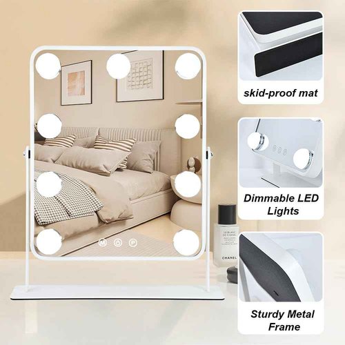 YEKKOPT Vanity Mirror with Lights,Lighted Makeup Mirror with 9 LED Bulbs, Light Up Makeup Mirror with Lights for Dressing Room & Bedroom,Smart Touch Control,360 Rotation