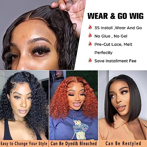 Wear and Go Glueless Wigs Human Hair Pre Plucked Pre Cut for Beginners Deep Wave Lace Front Wigs Human Hair Upgraded No Glue Ready To Wear 4x4 Lace Closure Glueless Wigs for Women 18 Inch
