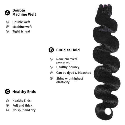 15A Raw Human Hair Bundles Body Wave Human Hair,Triple Lifespan Indian Virgin Hair,No Tangle Shedding,Multiple Washes Keep Texture Silky Soft (3 Bundles Natural Color, 16 16 16 Inch)