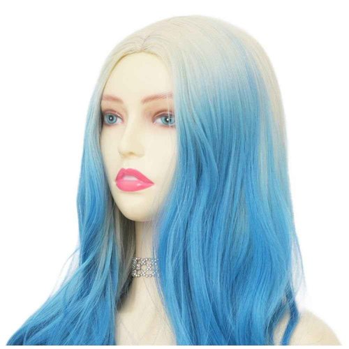 Dai Cloud Blonde Blue Long Curly Wigs for Women 26 Inch Wavy Synthetic Middle Part Colourful Hair Wigs for Halloween Cosplay Use