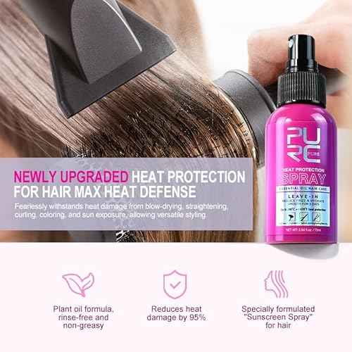 PURC Heat Protectant Spray Coconut Oil Frizz Control & Shine for All Hair Types Thermal Protection up to 470¡ÆF Hair Care