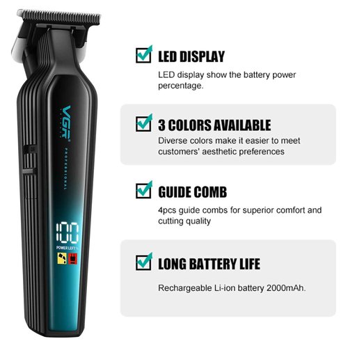 VGR 930 Professional Beard Trimmer Hair Clippers for Men, 360 Minutes Run Time Hair Trimmer for Men, Zero Gapped Barber Trimmer with T Blade, USB-C Rechargeable Cordless Edgers Clippers, Green
