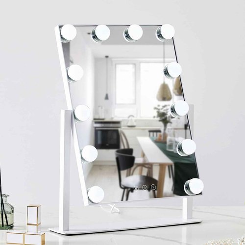 HIEEY Hollywood Makeup Mirror with 12 Dimmable Bulbs Lights, Three Color Lighting Modes, with 4in 20X Magnification Mirror, Smart Touch Control, 360°Rotation (White,Gift Box)