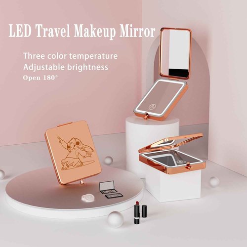 Vanity Mirror with Lights 3x Magnifying,Makeup Mirror with Lights, LED Compact Travel Mirrors for Pocket,Purse, Double-Sided Foldable Handheld, Mini Makeup Vanity Desk Bathroom, Gifts for Women