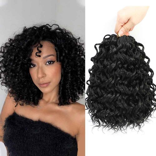 Gogo Curl Short Curly Crochet Hair - Beach Curl & Deep Wave - Water Wave Braids Synthetic Hair Extensions (10 Inch 7 Packs 1B)
