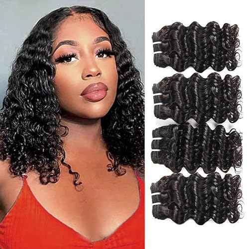 Brazilian Body Wave/Water Wave/Deep Wave/Funmi/Human Hair Bundles Unprocessed Human Hair Natural Black(Deep Wave, 14" 4 Bundles)