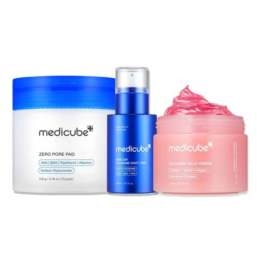 medicube Affordable Value Trio for Pore & Texture Care: Zero Pore Pads 2.0 and Zero Exosome Shot 7,500 PPM Spicule Facial Serum and Collagen Jelly Cream (110ml)