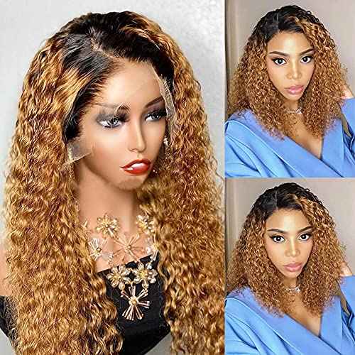 Derun Ombre Curly 13¡¿4 Lace Front Wigs Human Hair Lace Frontal Wig 1B/30 Remy Hair for Black Women (16Inch, 1b/30, 13¡¿4 Lace)