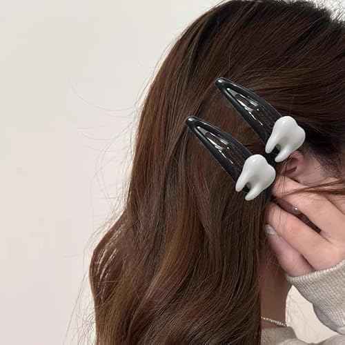 Tooth Shaped Y2K Hair Clips Halloween Gothic Hair Clip Teeth Bone Hair Barrettes for Women Goth Metal Hair Pins Halloween Costumes Cosplay Hair Accessories 4Pcs Snap Hair Clips